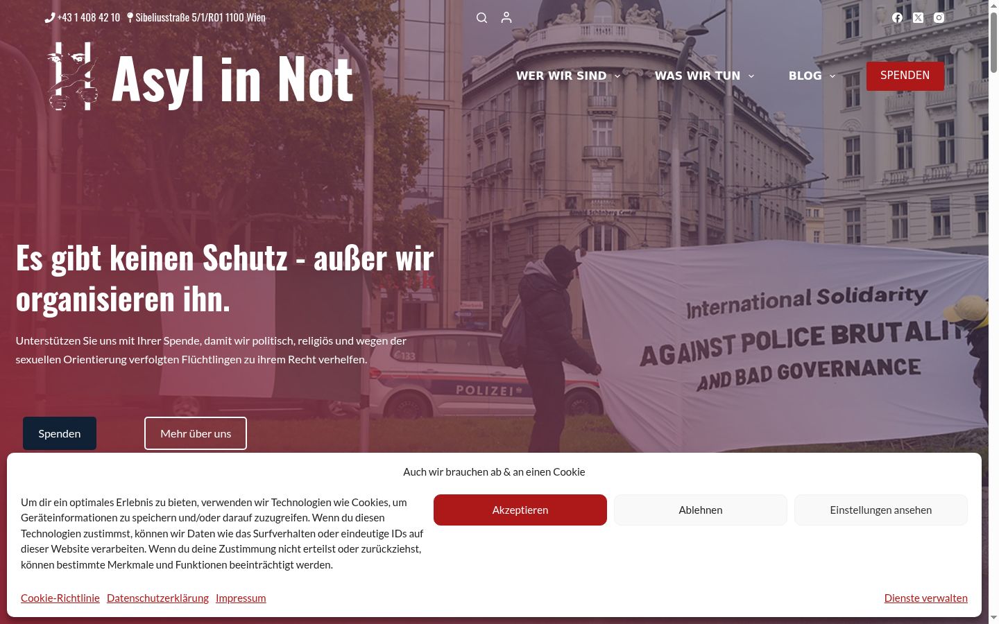 Screenshot des Einwilligungsbanners vor jeglicher Interaktion