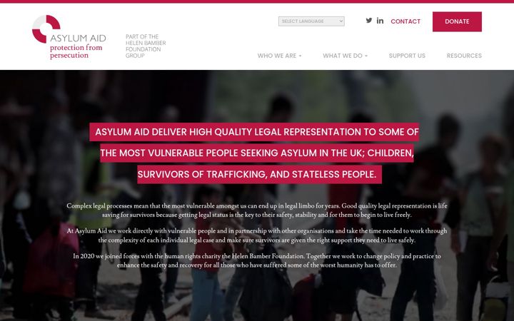 Kuvakaappaus sivustosta asylumaid.org.uk