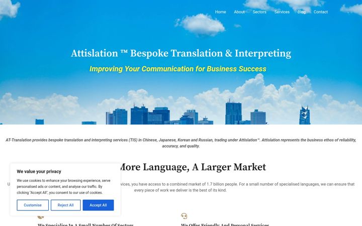 Kuvakaappaus sivustosta at-translation.co.uk