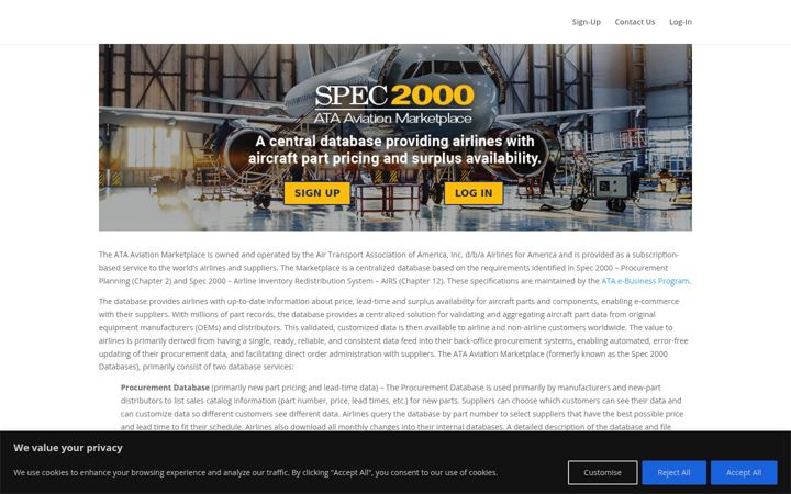 Screenshot of ataaviationmarketplace.com