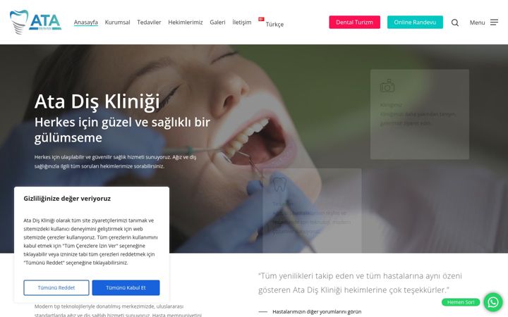 Kuvakaappaus sivustosta atadisklinigi.com.tr