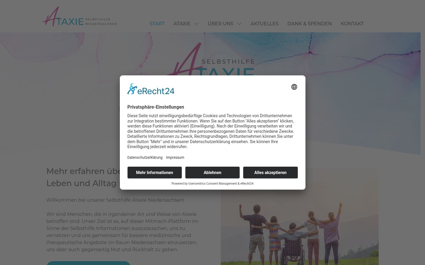 Screenshot des Einwilligungsbanners vor jeglicher Interaktion