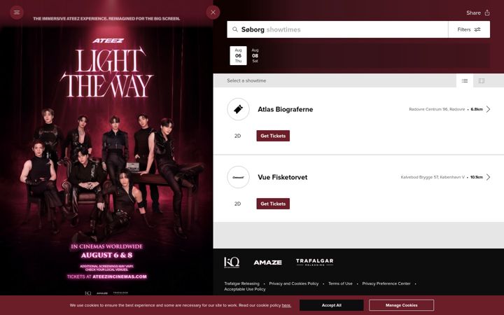 Screenshot of ateezincinemas.com