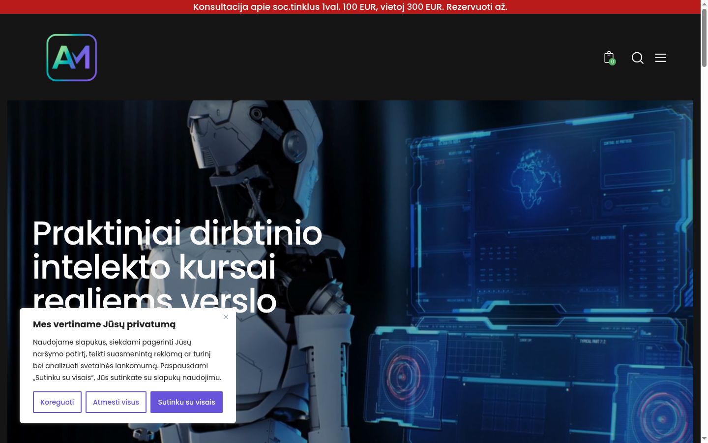 Snímek obrazovky baneru souhlasu zobrazeného před jakoukoli interakcí