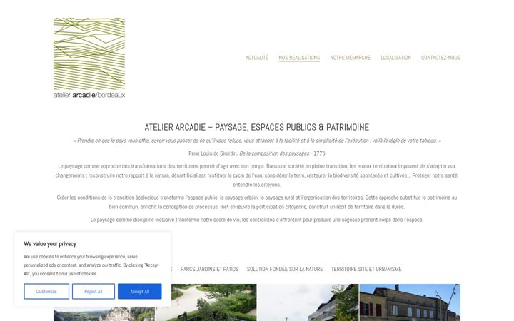 Kuvakaappaus sivustosta atelier-arcadie.fr