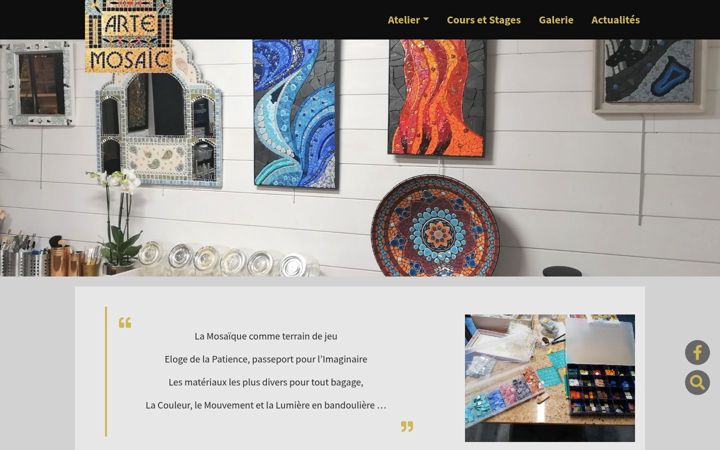 Kuvakaappaus sivustosta atelier-arte-mosaic.fr