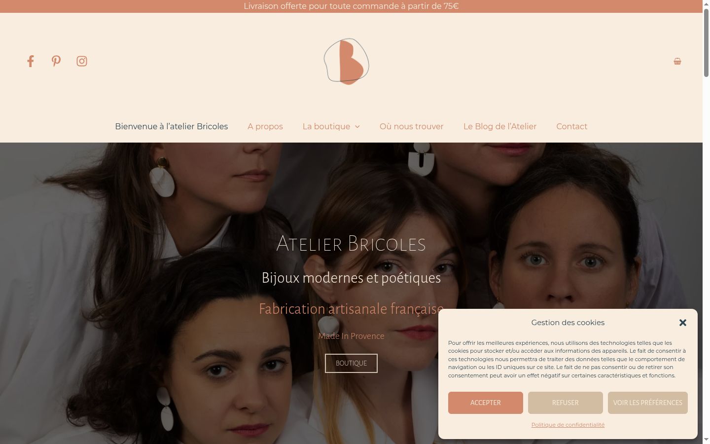 Capture d'écran de la bannière de consentement affichée avant toute interaction