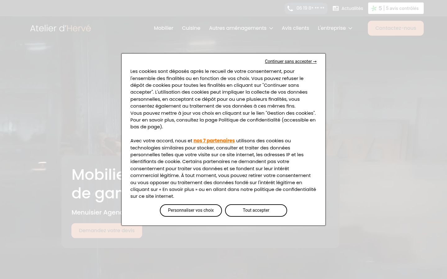 Capture d'écran de la bannière de consentement affichée avant toute interaction