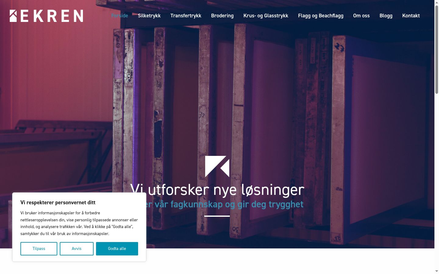 Skjermbilde av samtykkebanneret slik det vises før noen interaksjon