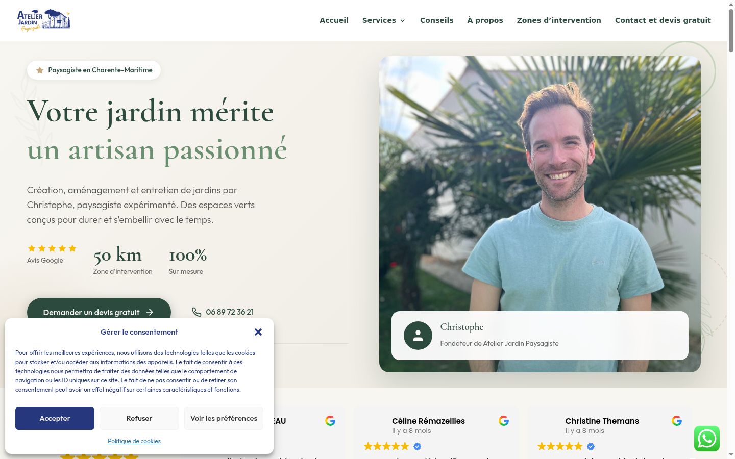 Capture d'écran de la bannière de consentement affichée avant toute interaction