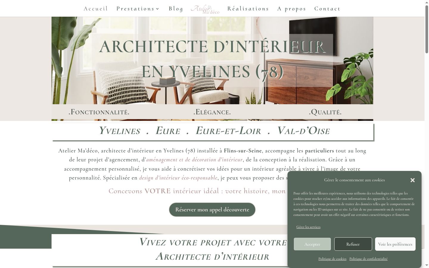 Capture d'écran de la bannière de consentement affichée avant toute interaction