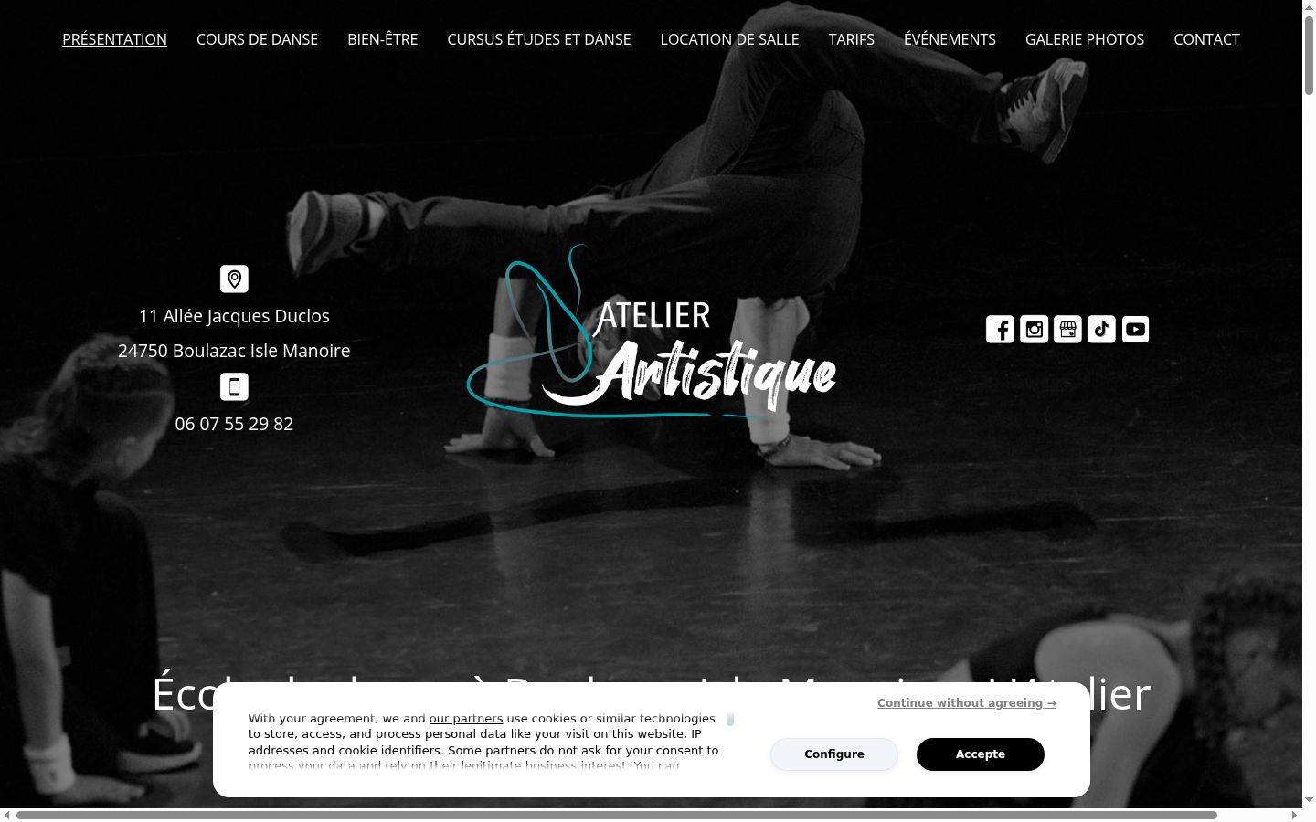 Screenshot del banner di consenso mostrato prima di qualsiasi interazione