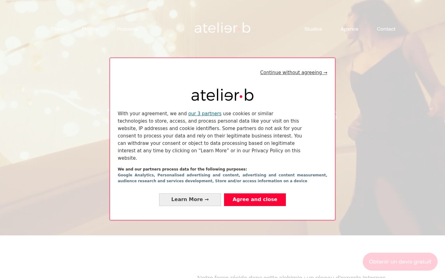 Screenshot del banner di consenso mostrato prima di qualsiasi interazione