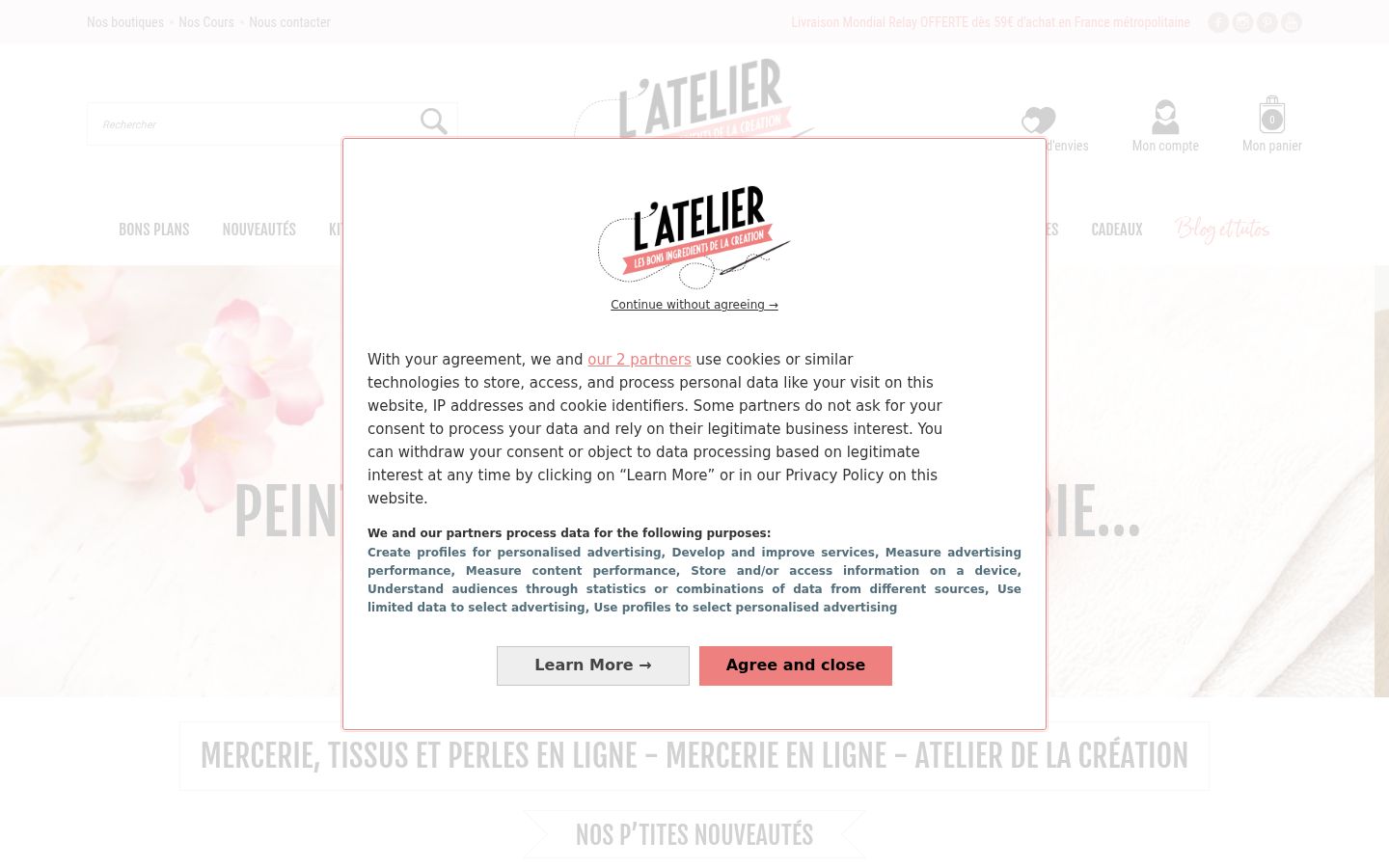 Screenshot del banner di consenso mostrato prima di qualsiasi interazione