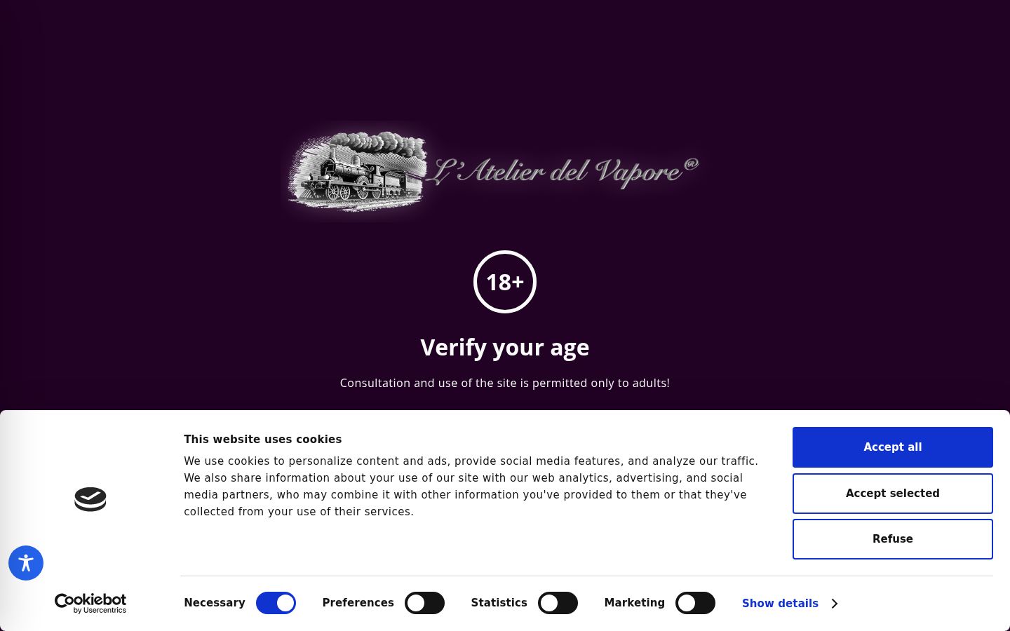 Screenshot del banner di consenso mostrato prima di qualsiasi interazione