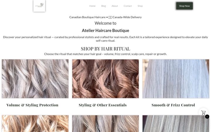 Screenshot van atelierhaircare.ca