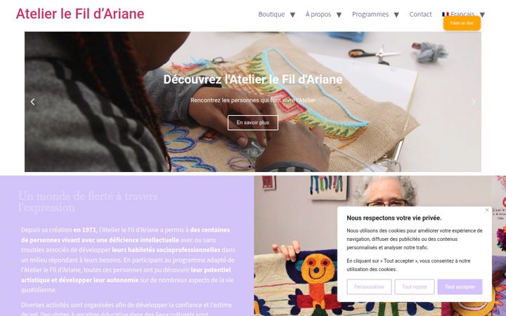 Screenshot of atelierlefildariane.org