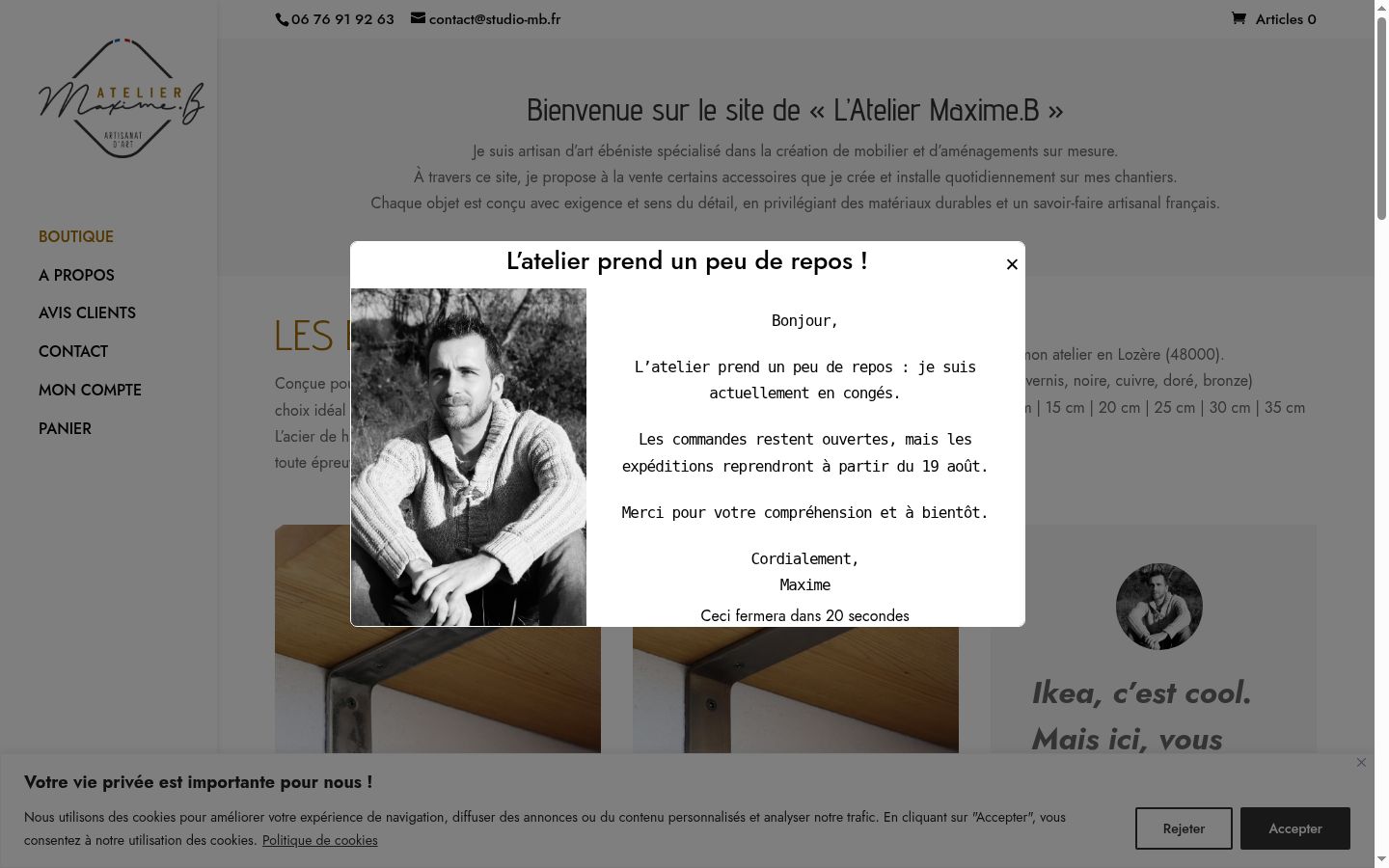 Capture d'écran de la bannière de consentement affichée avant toute interaction