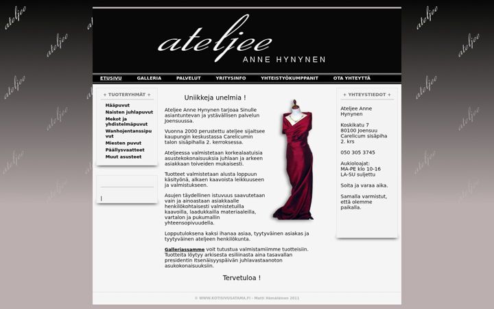 Screenshot of ateljeeannehynynen.fi