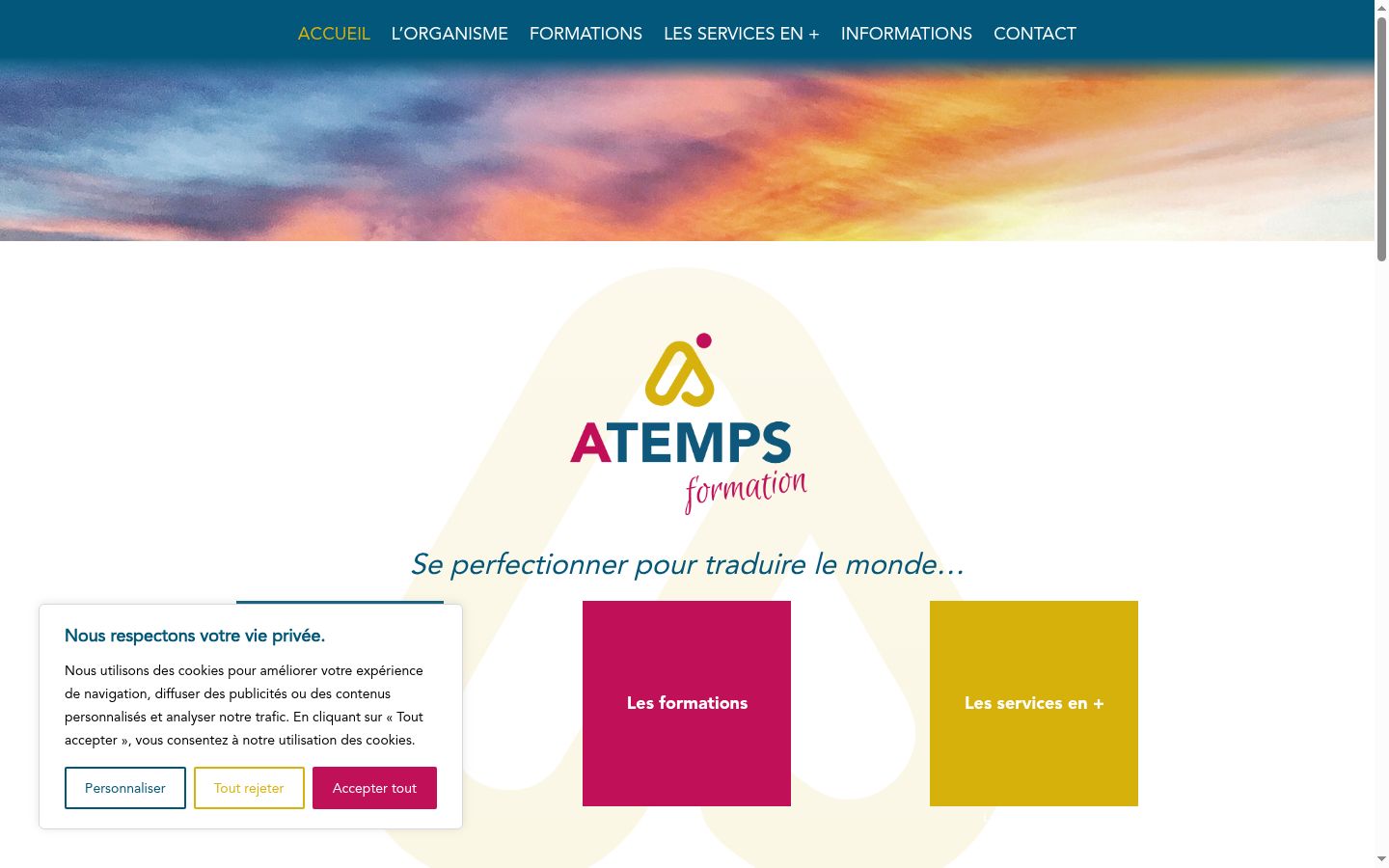 Capture d'écran de la bannière de consentement affichée avant toute interaction