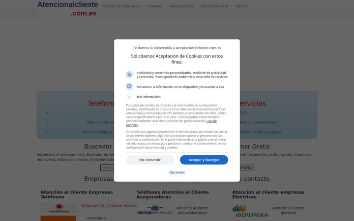 Captura de ecrã de atencionalcliente.com.es