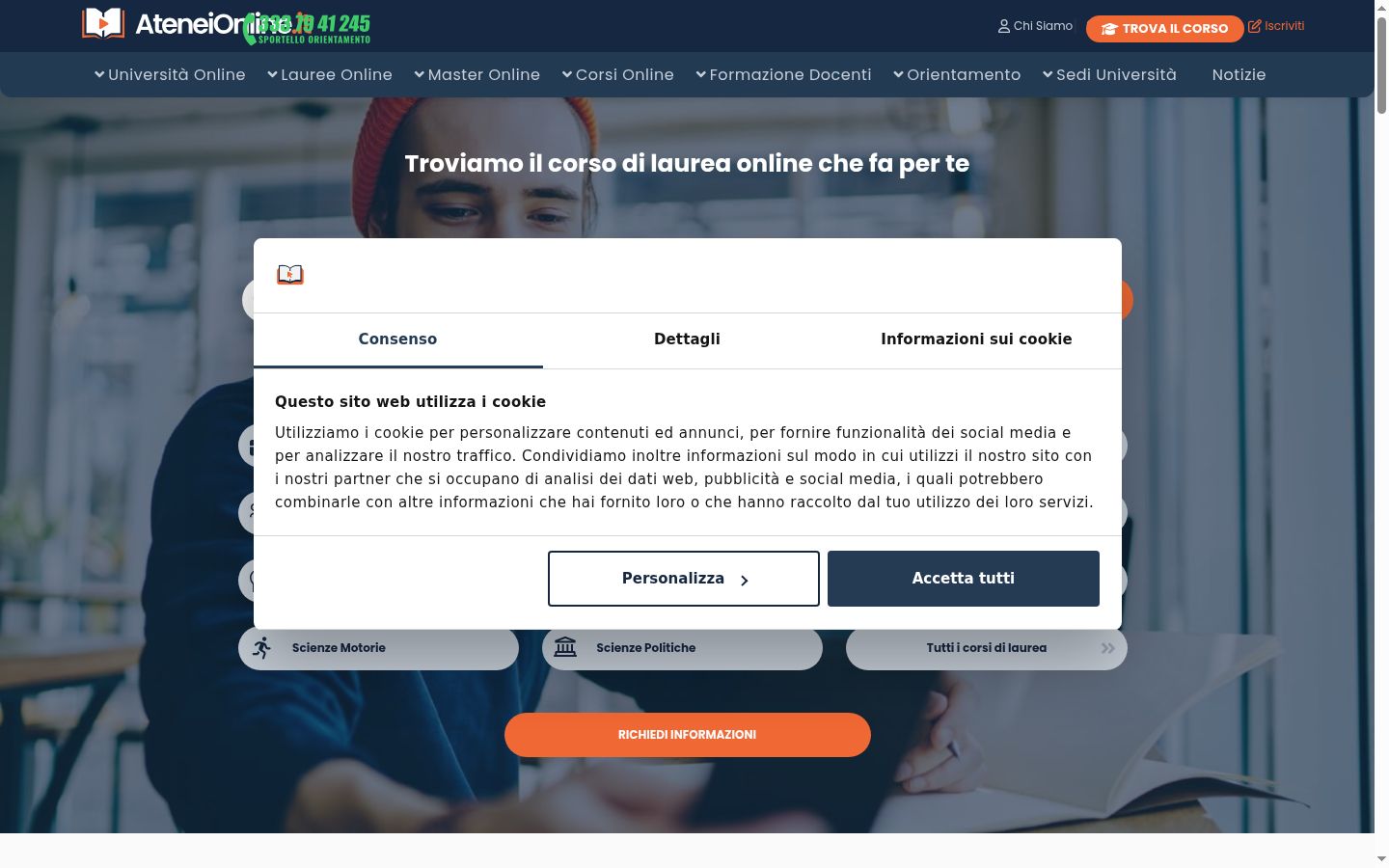 Posnetek zaslona pasice za privolitev, prikazane pred kakršno koli interakcijo