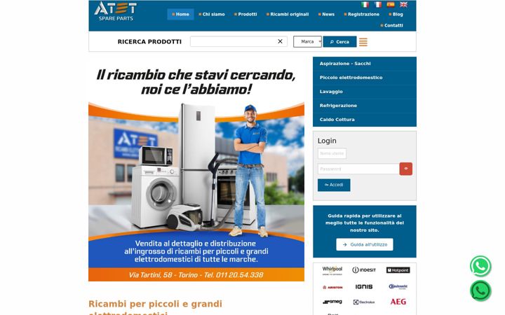 Skjámynd af atet-ricambi.it