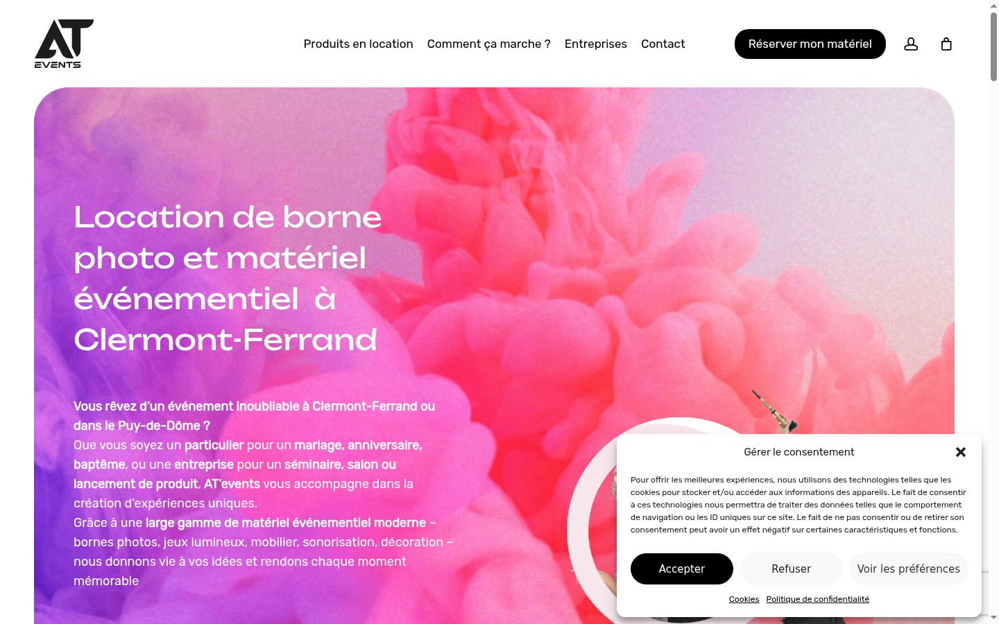 Capture d'écran de la bannière de consentement affichée avant toute interaction