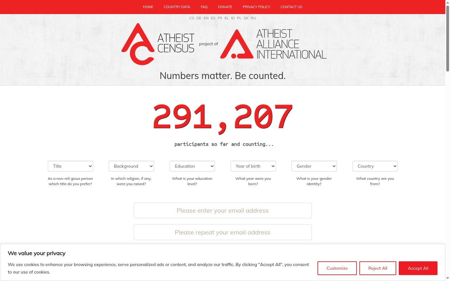 Sutikimo reklamjuostės, rodytos prieš bet kokią sąveiką, ekrano kopija