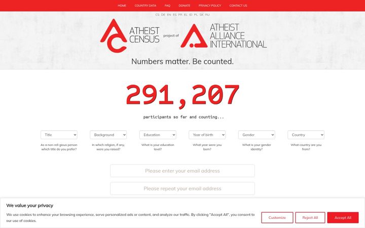 Screenshot of atheistcensus.org