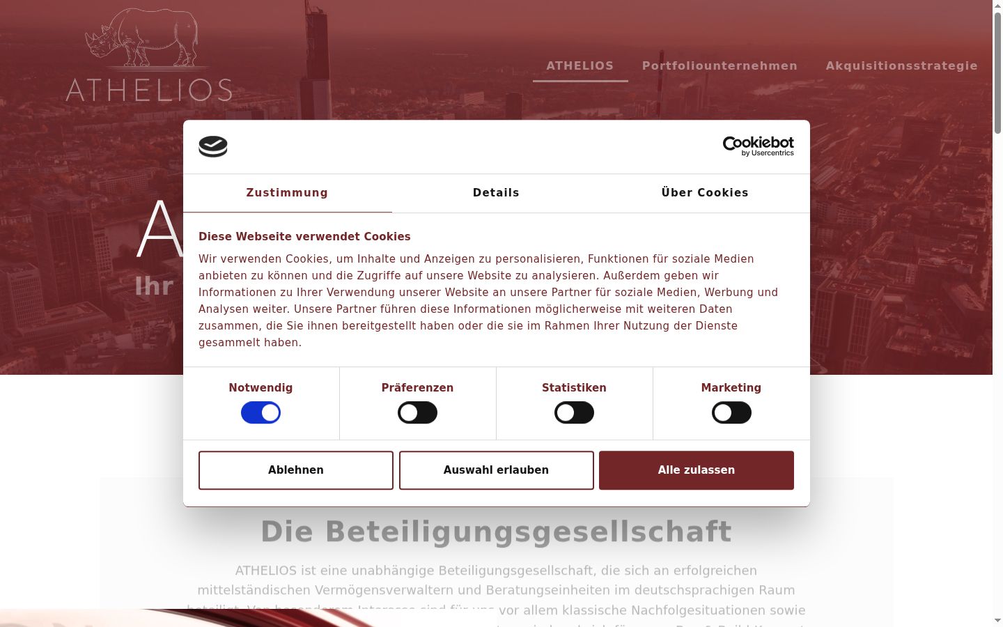 Screenshot del banner di consenso mostrato prima di qualsiasi interazione