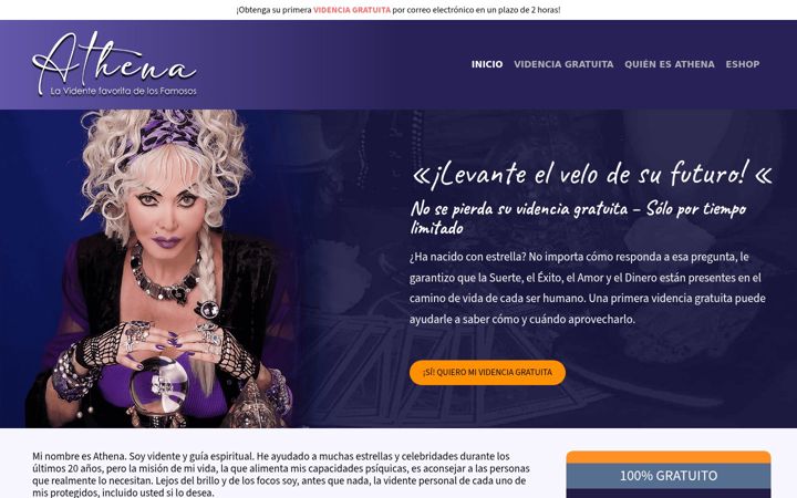 Captura de pantalla de athena-videncia.com