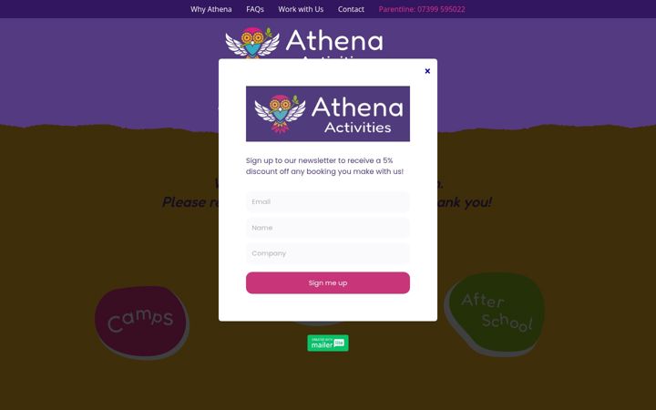 Screenshot von athenaactivities.co.uk