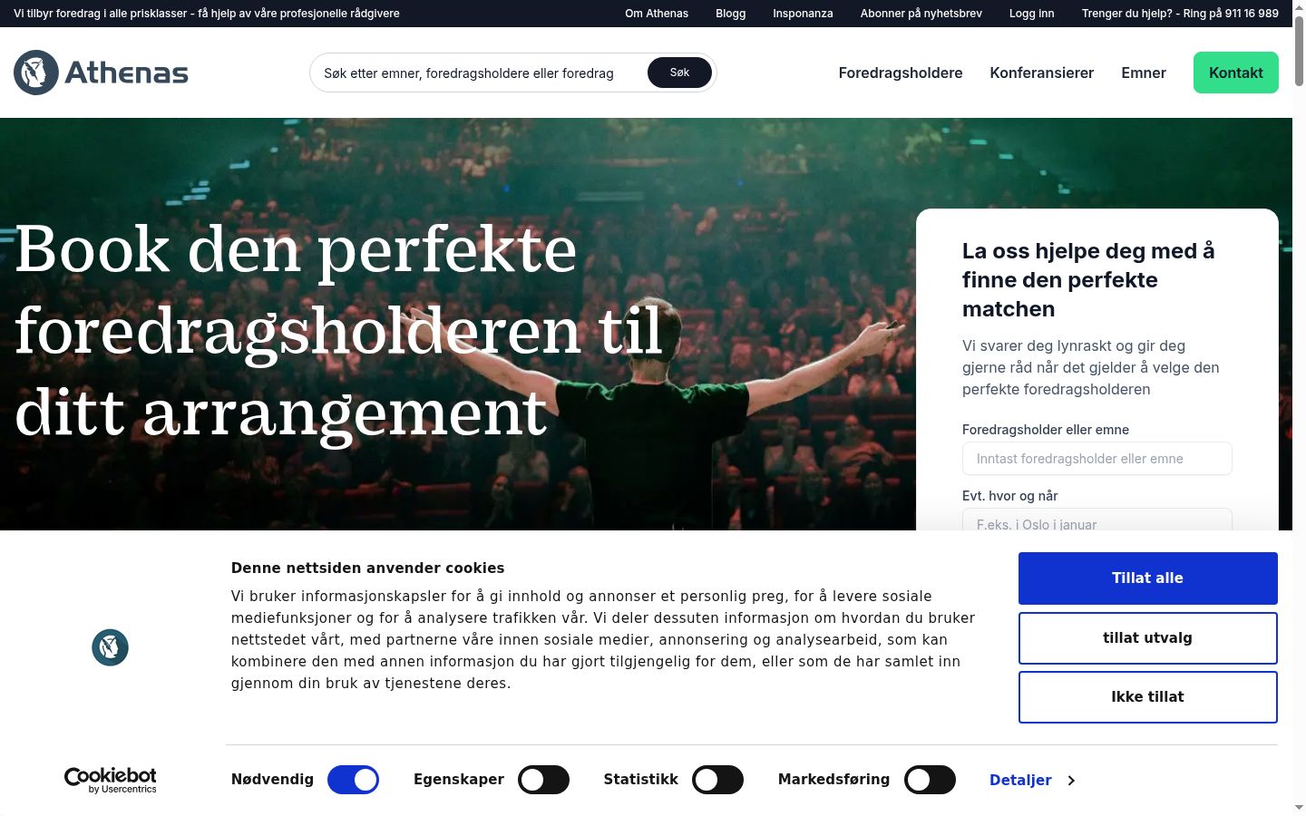 Skjermbilde av samtykkebanneret slik det vises før noen interaksjon