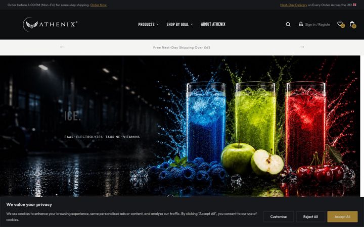 Screenshot stránky athenixnutrition.com