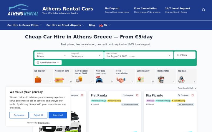 Screenshot stránky athens-rentalcars.com