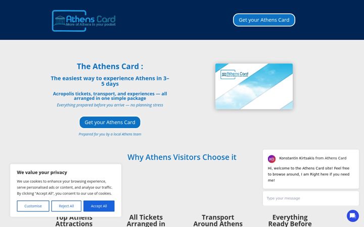 Ekraanipilt saidist athenscard.com
