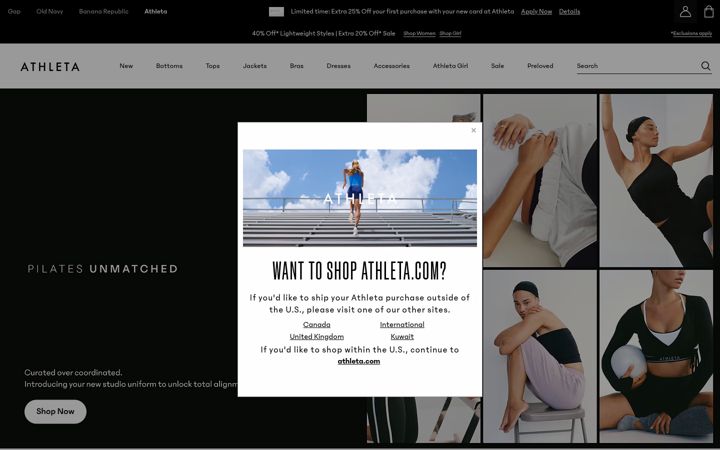 Screenshot of athleta.com