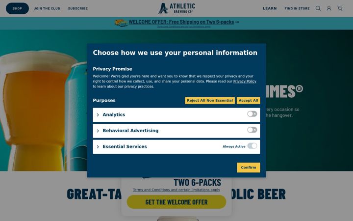 Snímek obrazovky athleticbrewing.com