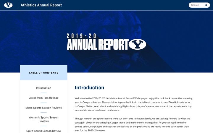 Screenshot of athleticsannualreport.byu.edu