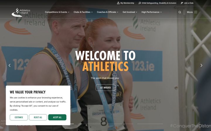 Screenshot van athleticsireland.ie