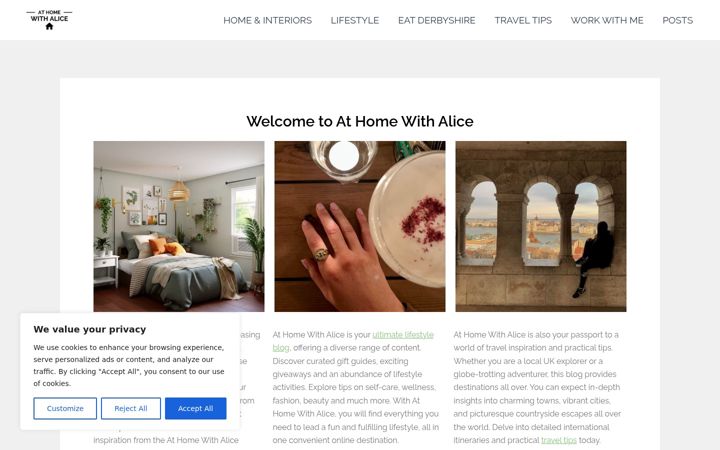 Screenshot of athomewithalice.co.uk