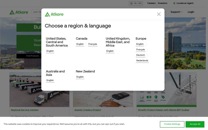 Screenshot stránky atkore.com