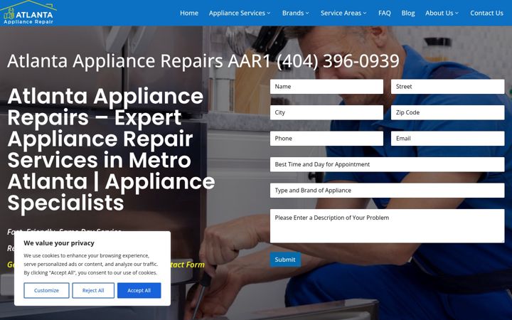 Screenshot of atlantaappliancesrepairs.com