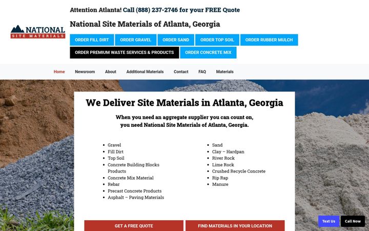 Screenshot of atlantasitematerials.com