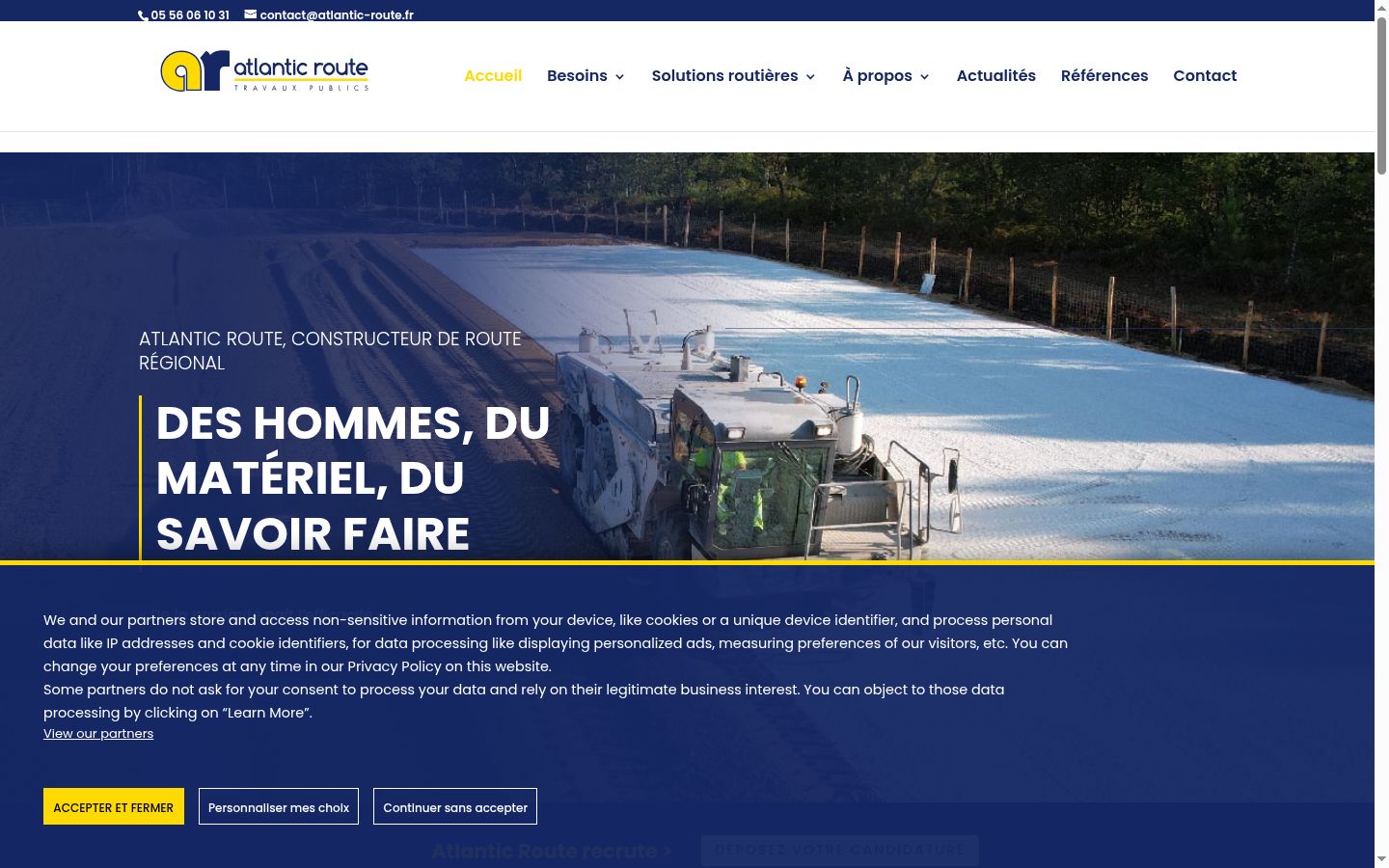 Capture d'écran de la bannière de consentement affichée avant toute interaction