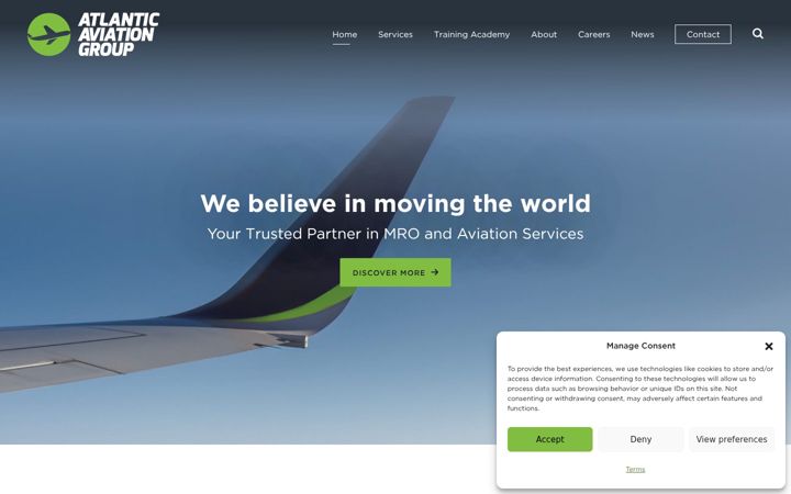 Kuvakaappaus sivustosta atlanticaviation.ie