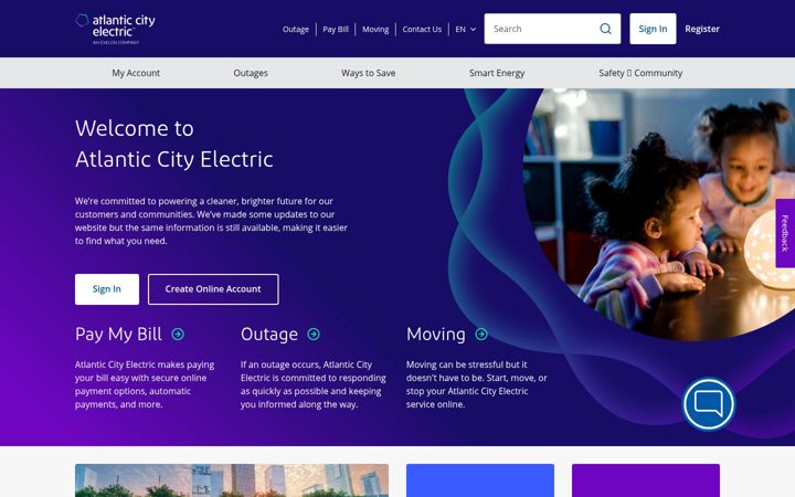 Kuvakaappaus sivustosta atlanticcityelectric.com