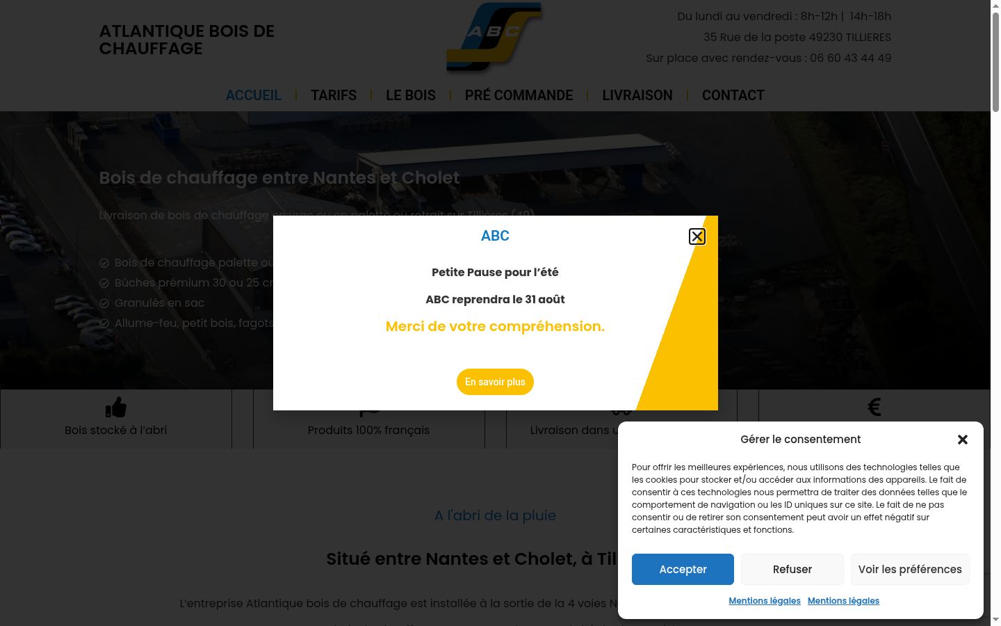 Capture d'écran de la bannière de consentement affichée avant toute interaction