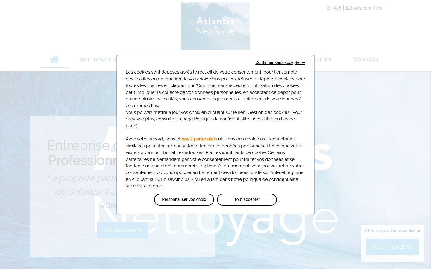 Screenshot del banner di consenso mostrato prima di qualsiasi interazione